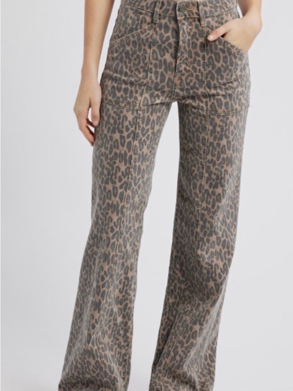 Leopard Print Boot Cut Jeans - Taupe/Black